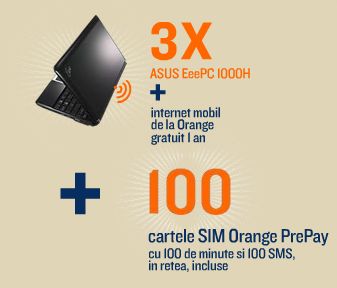Castiga 3 laptopuri ASUS cu 3 abonamente de Internet Mobil si 100 de cartele SIM-uri Orange PrePay
