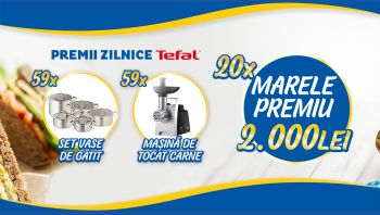 Câștigă 20 x 2.000 de lei, 59 seturi vase gătit Tefal și 59 mașini tocat carne Tefal