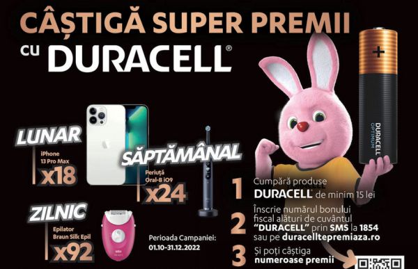 scramble lid Roman Câștigă 18 telefoane iPhone 14 Pro - Concurs Duracell