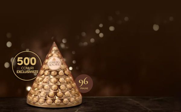 Câștigă 500 de conuri Ferrero Rocher cu 94 praline fiecare