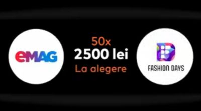 Câștigă 50 vouchere, eMAG sau Fashion Days, în valoare de 2.500 lei fiecare