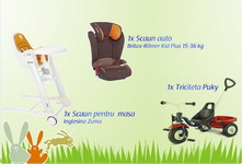 Castiga un scaun auto, un scaun pentru masa si o tricicleta