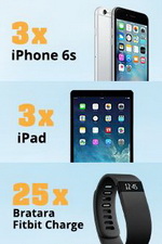 Castiga 3 smartphone-uri iPhone 6S, 3 tablete iPad Air 2 sau 25 bratari Fitbit Charge